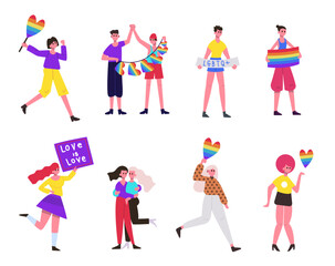 Pride parade. Lgbtq community movement. Love parade illustration set