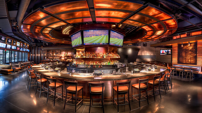 A bar with a large screen TV showing a soccer game.