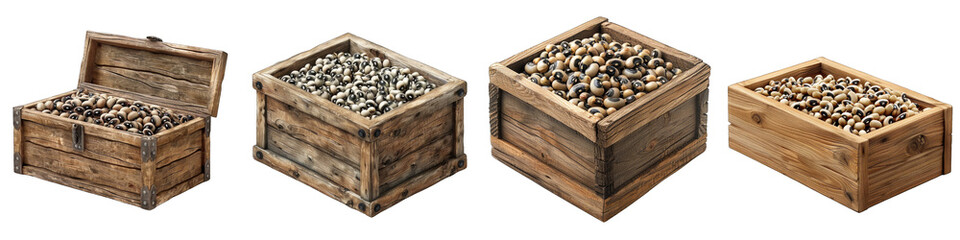 Wooden Box Full Of Black-Eyed Peas Hyperrealistic Highly Detailed Isolated On Transparent Background Png