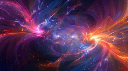 Abstract space background with stars and nebulae, fantasy digital art style. A cosmic scene featuring swirling galaxies, distant nebulas, and twinkling celestial bodies - obrazy, fototapety, plakaty