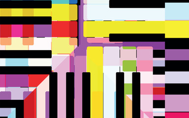 Abstract background of multi-colored stripes, shapes intersect