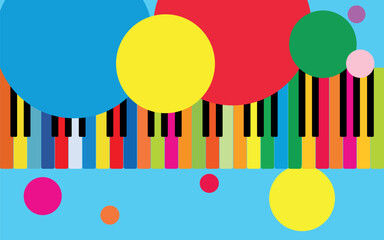 Multi-colored piano keys, blue background