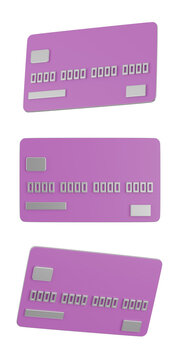 set of 3d credit card with transparent background, PNG, 3d render credit card, purple credit card
