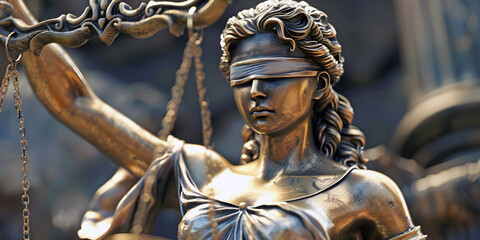 blindfolded woman holding scales of justice, ai generated.