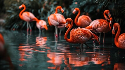A Captivating View of a Group of Flamingos