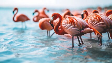 A Captivating View of a Group of Flamingos