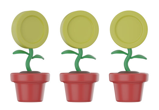 set of 3d money tree with transparent background, PNG, 3d render coin tree, red money tree