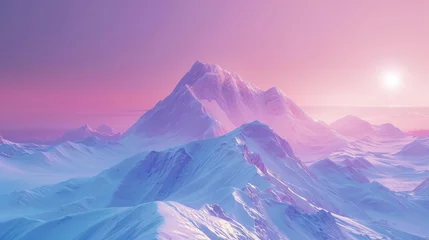 Zelfklevend Fotobehang sunset on the mountains with vaporwave tone color, suitable for wallpaper, poster. Generative AI © wellyans