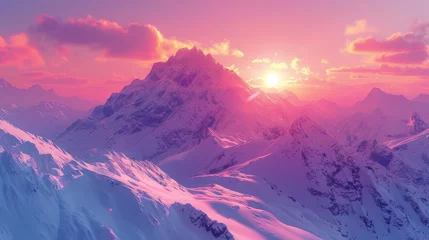 Stoff pro Meter sunset on the mountains with vaporwave tone color, suitable for wallpaper, poster. Generative AI © wellyans