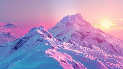 Obraz premium sunset on the mountains with vaporwave tone color, suitable for wallpaper, poster. Generative AI