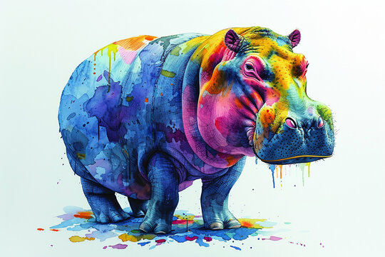 watercolor style of a hippo
