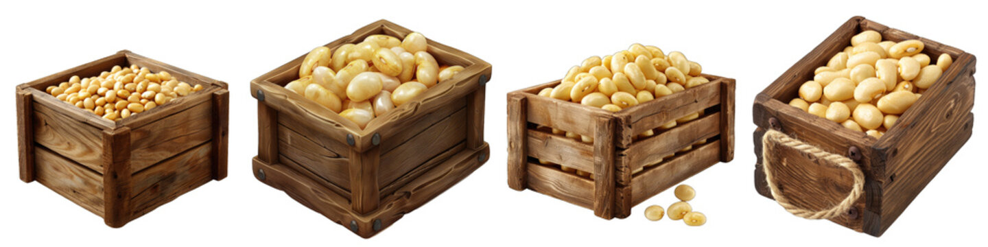 Wooden Box Full Of Butter Beans Hyperrealistic Highly Detailed Isolated On Transparent Background Png