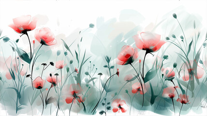 beautiful watercolor card with field poppies.  floral art for banner, card, cover. - obrazy, fototapety, plakaty