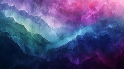 A minimalist abstract background inspired by the Northern Lights, where geometric shapes and lines in hues of green, purple, and blue abstractly represent the aurora's shapes and movements. - obrazy, fototapety, plakaty