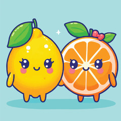 Free vector Cute orange and lemon couple fruit cartoon vector icon illustration. fruit friend icon isolated flat