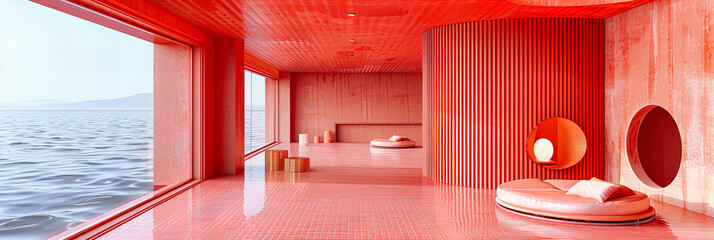 Sleek Modern Interior Design, Showcasing a Luxurious Space with Minimalistic Decor and Bright Accents