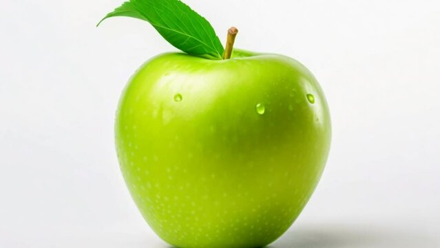Fresh green apple isolated on white background with drops