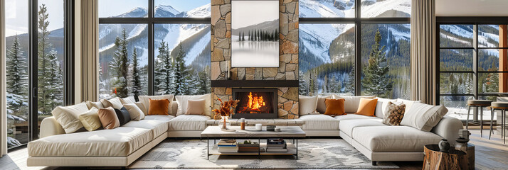 Snowy Aspen Village at Sunset, Embodying Luxury Winter Living with Cozy Architecture and Scenic Mountain Views
