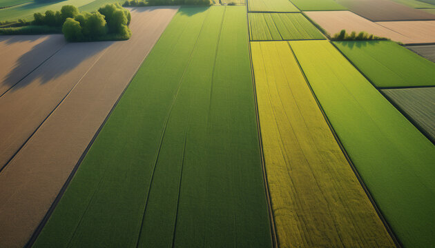 illustrazione con vista aerea di pianure con terreni coltivati