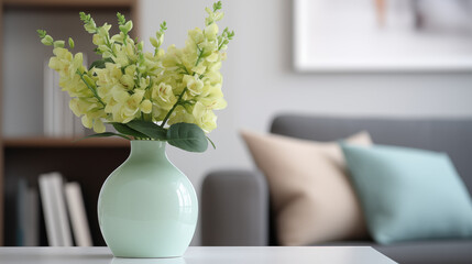 Flowers arranged in a vase on a table, adding a touch of nature to the room's decor