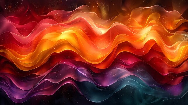 An abstract representation of the warmth and glow of a holiday fireplace, with undulating waves of red, orange, and yellow.