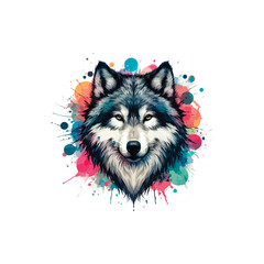 Wolf Head in watercolor style