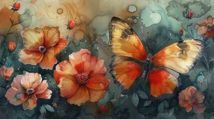 Butterflies Merging with Watercolor Flowers, The Art of Spring Transformation