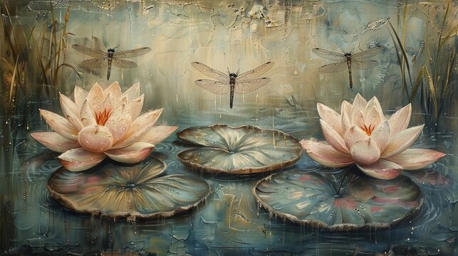 Dragonflies and Water Lilies, The Dance of Spring Pond Life