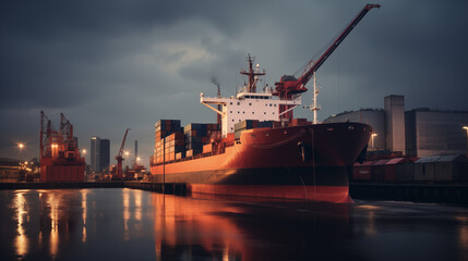 Busy Port with Cargo Ship Loading