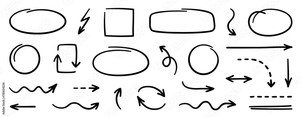 Fototapete hand drawn circle for highlighting text. highlight circle frames elements. ellipses, oval, round, bu