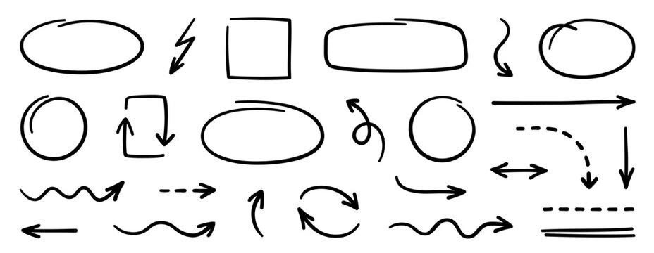 Hand drawn circle for highlighting text. Highlight circle frames elements. Ellipses, oval, round, bubble. Pen, pencil or marker shapes - stock vector.