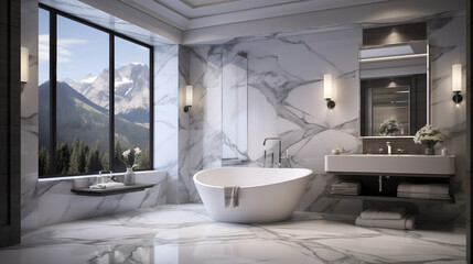 Modern Bathroom Interior with Tiles and Luxury Fixtures