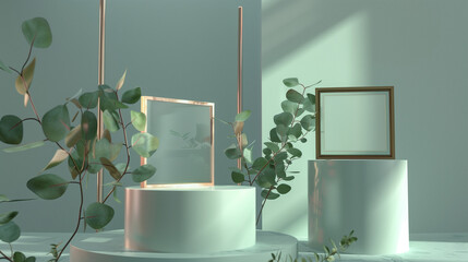 Elegant Picture Frames and Eucalyptus Leaves in Soft Light