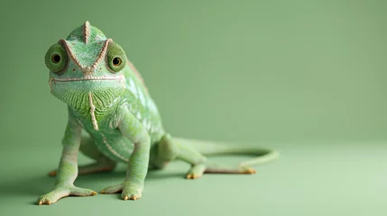 Gardinen Chameleon posing on light green color background. Generative ai. C001 © Sugarpalm