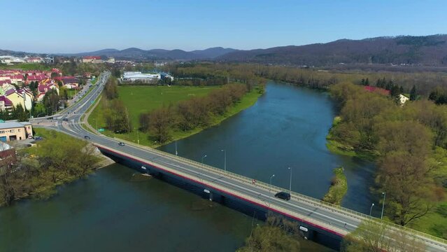San Beautiful River Bridge Sanok Rzeka Most Aerial View Poland