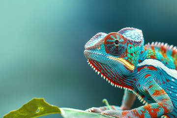 Chameleon shifting its colors, representing adaptability and change, concept of Camouflage. Generative ai. C003