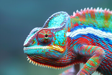 Chameleon shifting its colors, representing adaptability and change, concept of Camouflage. Generative ai. - obrazy, fototapety, plakaty