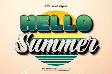 Hello Summer Vibes Retro Vintage Editable text Effect Style