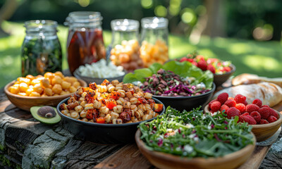 Obraz premium Wooden Table Topped With Bowls of Food