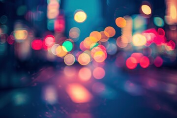 A blurry city street with lights and cars
