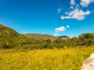 Sunset in the Serra do Cipó mountains in Brazil. Coloring the high altitude fields yellow.
