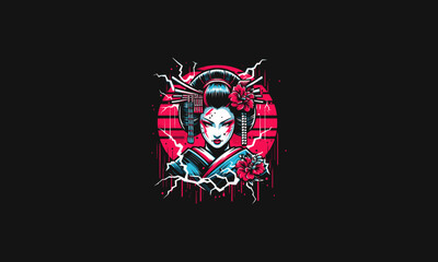geisha angry with lightning vector artwork design