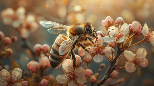 Witness the vibrant harmony of nature as blossoming orchards resound with the gentle hum of bees during the spring pollination season.
