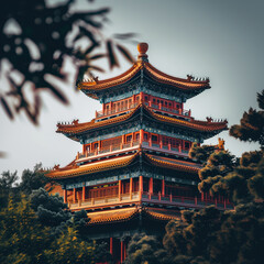 Chinese ancient building loft,created with Generative AI tecnology.