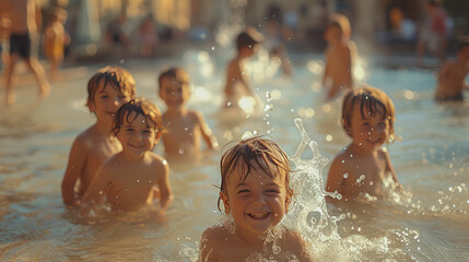 Children Playing in a Pool of Water