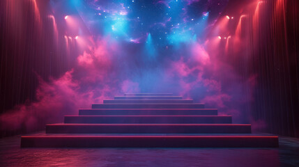 Stage With Red and Blue Lights - obrazy, fototapety, plakaty