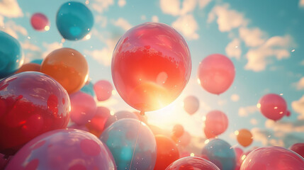 Bunch of Balloons Floating in the Air - obrazy, fototapety, plakaty