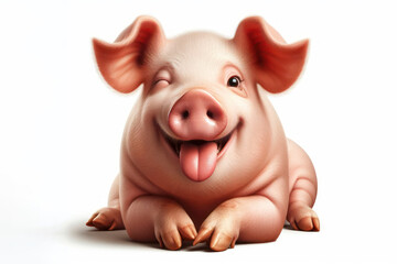 pig winking and sticking out tongue isolated on white background - obrazy, fototapety, plakaty