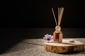 Space air freshener with wooden sticks, for a spa or relaxation and massage area