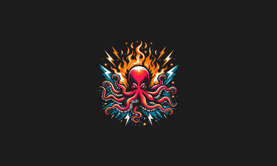 octopus on flames vector illustration design